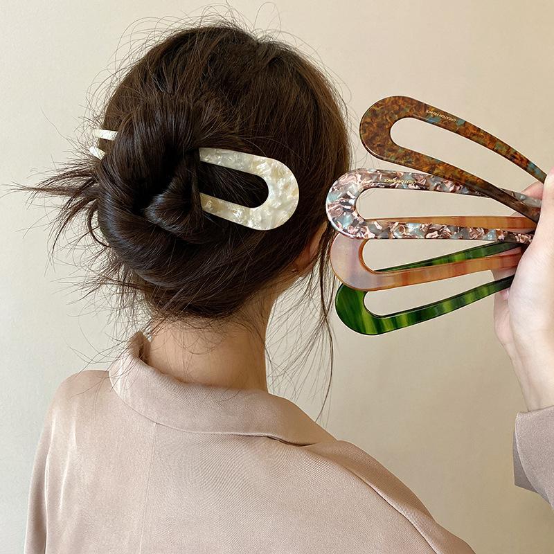 U-Shaped French Hair Pin: Multi-Colored Cellulose Acetate, Elegant Long Hair Stick