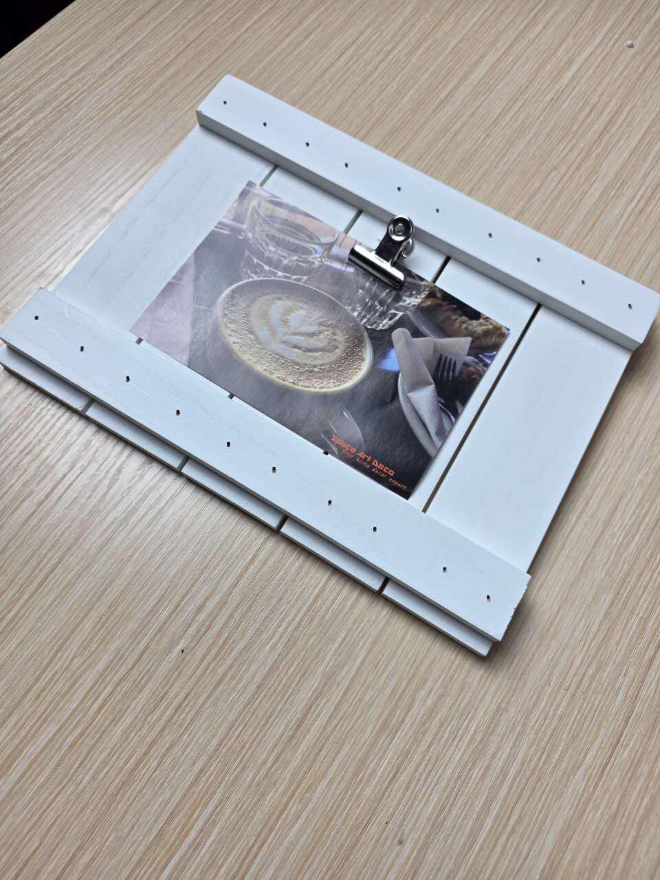 Space Art Deco Rustic White Photo Board Distressed White Wood Color - Black Clips - Pallet Design - D-Ring Back Hangers - Wall Mounting