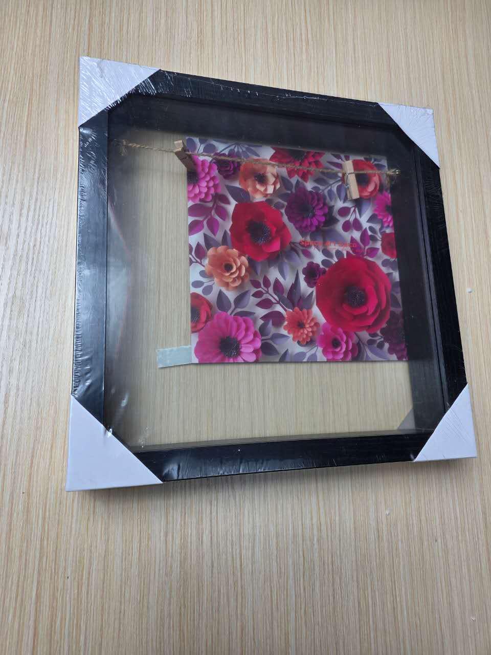 Shadow Box Frame Display Case Wooden Picture Frame with Glass, string clip for photos inside. Ideal for Wall and Tabletop