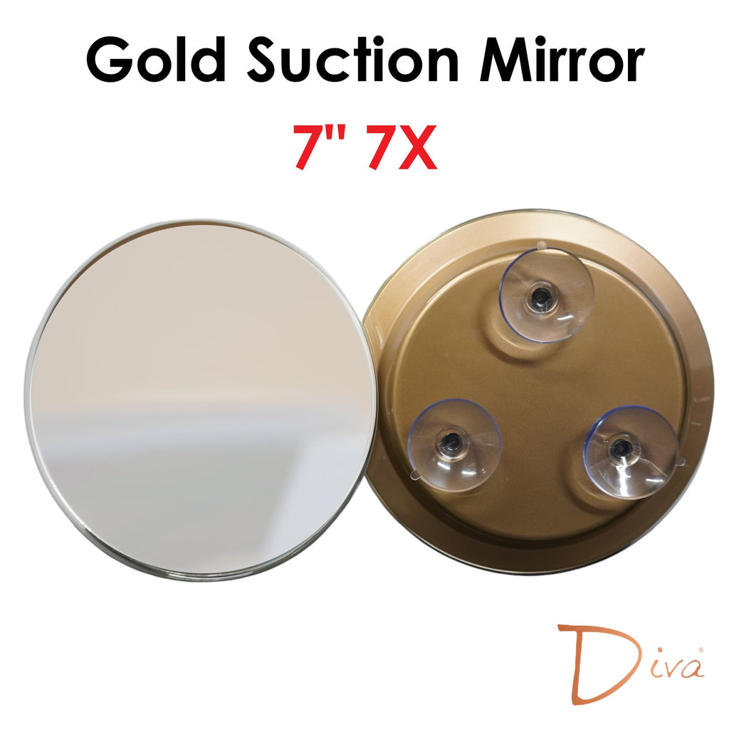 Diva 5x/7x/10x Magnifying Suction Pad Mirror | Portable, travel-friendly | Premium Plastic | Minimalist | Wall Mirror | Chrome, Gold, White