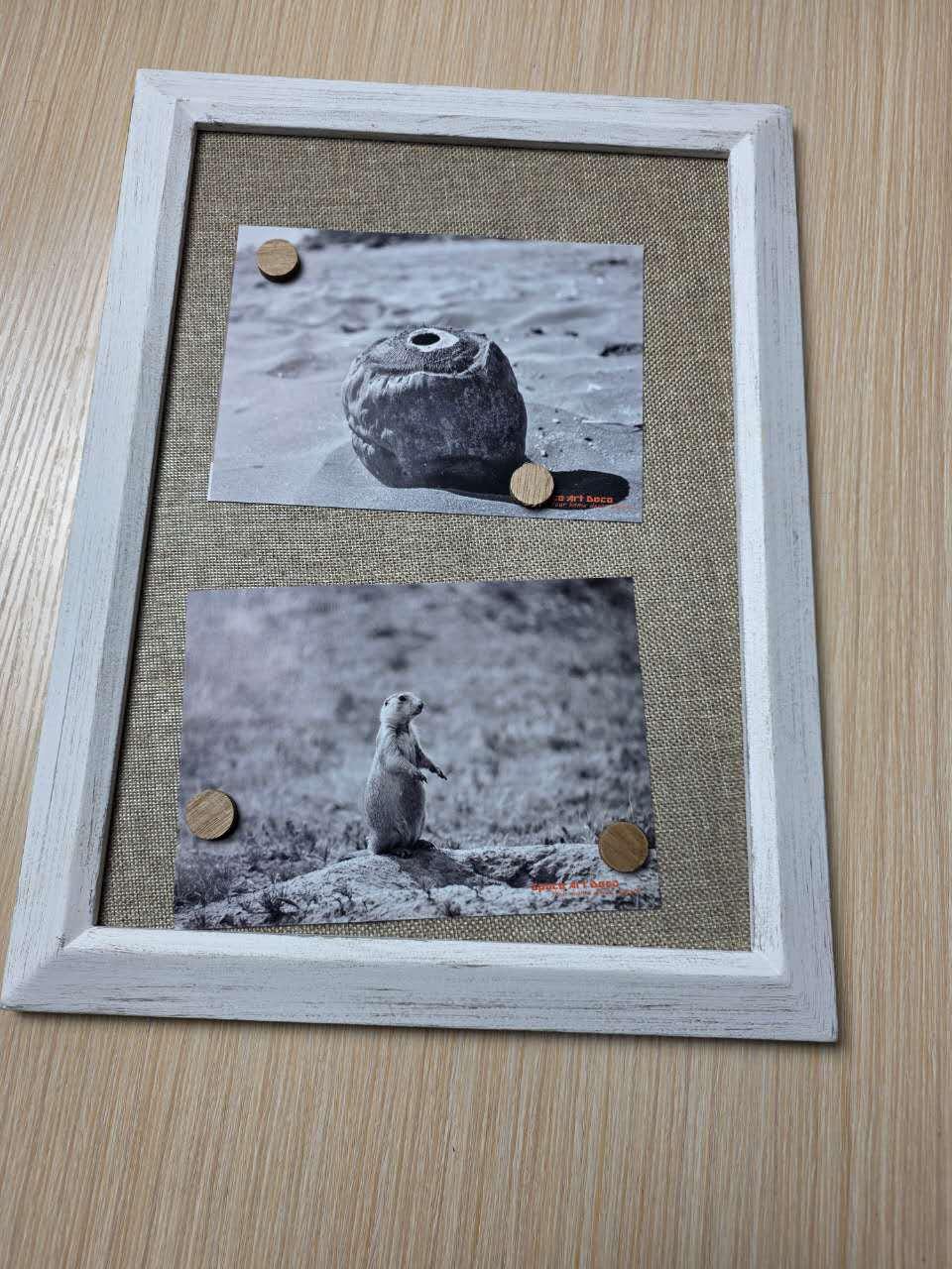 Space Art Deco Rustic White Photo Board Distressed White Wood Color - Black Clips - Pallet Design - D-Ring Back Hangers - Wall Mounting
