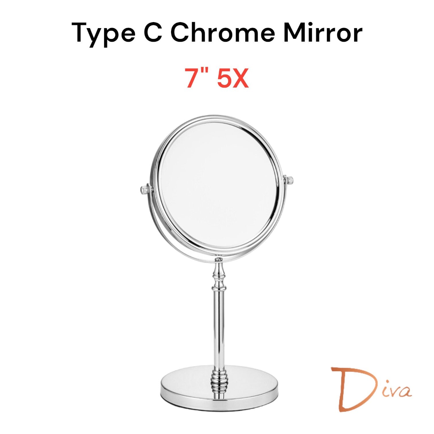 Diva 1x/3x/5x/10x Magnifying Mirror (C) | Double-Sided | Premium Metal | Minimalist | Tabletop Mirror | Freestanding Makeup | Chrome Plated