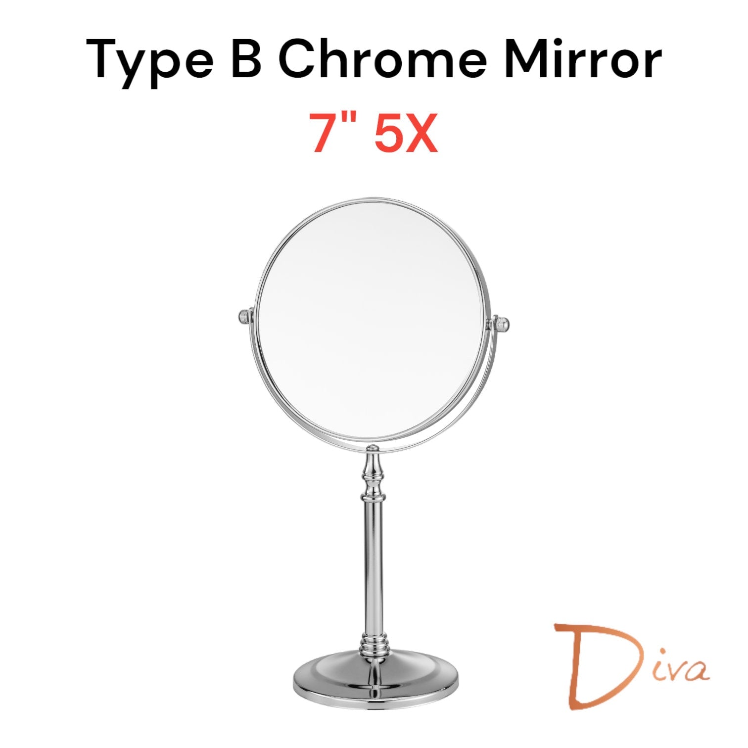 Diva 1x/3x/5x/10x Magnifying Mirror (B) | Double-Sided | Premium Metal | Minimalist | Tabletop Mirror | Freestanding Makeup | Chrome Plated
