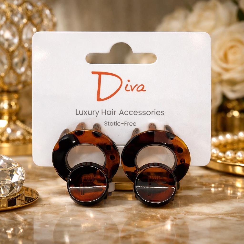 Diva 2-Pack Acrylic Claw Clips: Korean Luxury Hair Accessories (3cm)