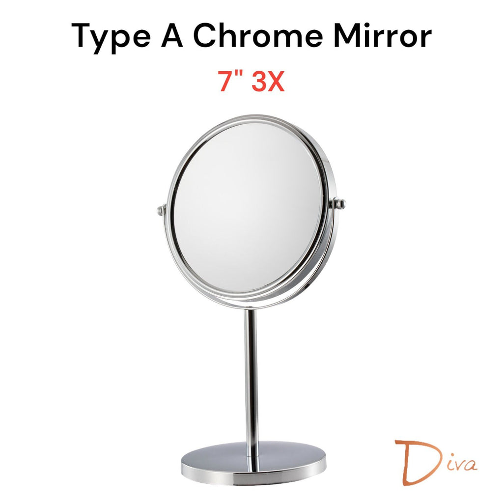 Diva 1x/3x/5x/10x Magnifying Mirror (A) | Double-Sided | Premium Metal | Minimalist | Tabletop Mirror | Freestanding Makeup | Chrome Plated