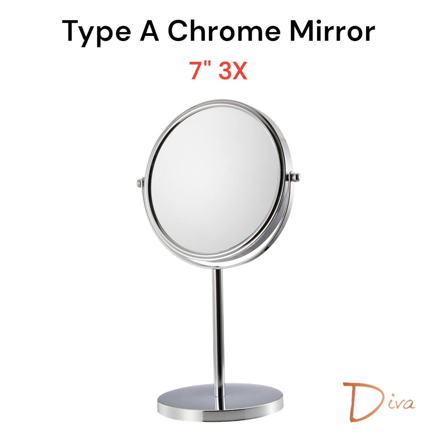 Diva 1x/3x/5x/10x Magnifying Mirror (A) | Double-Sided | Premium Metal | Minimalist | Tabletop Mirror | Freestanding Makeup | Chrome Plated
