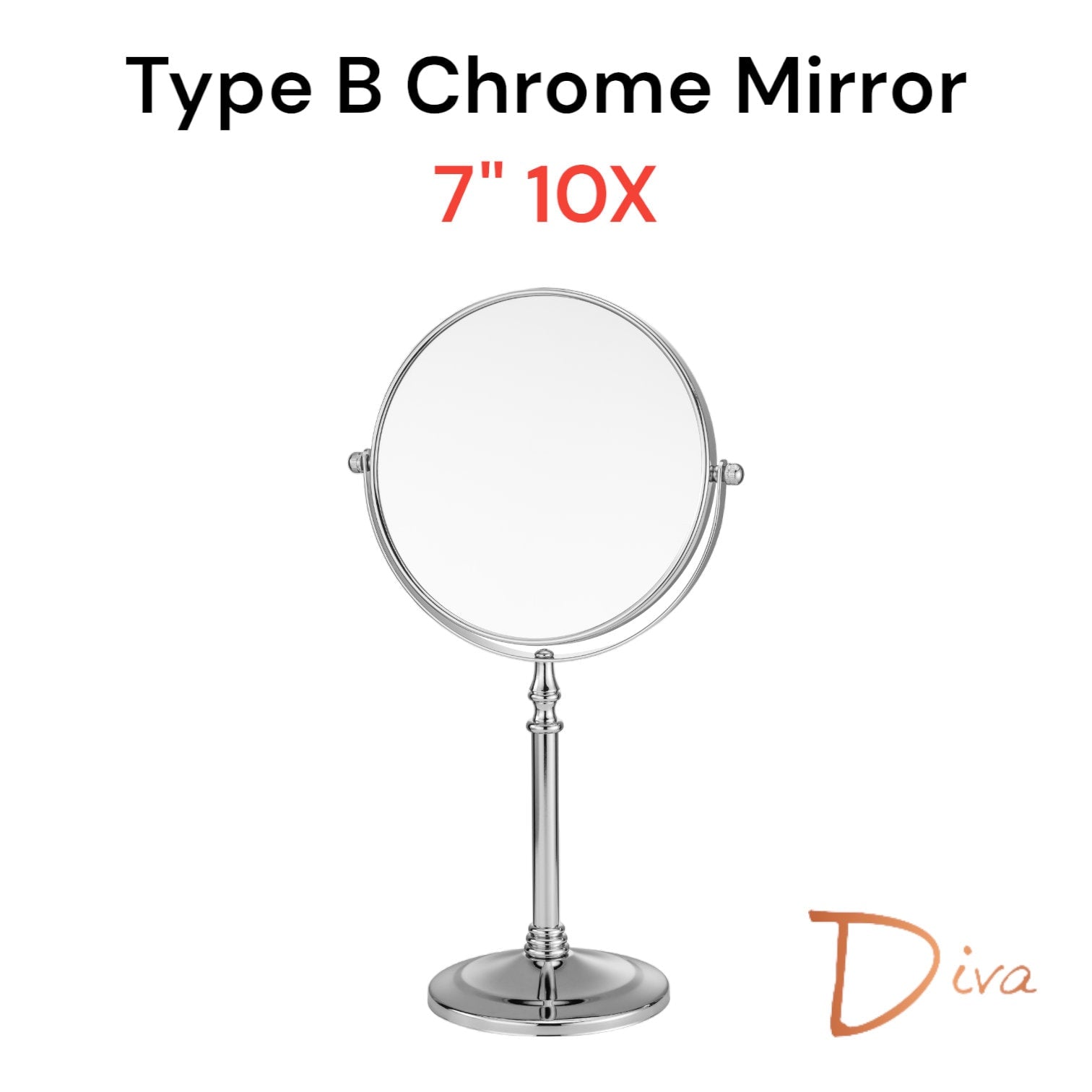 Diva 1x/3x/5x/10x Magnifying Mirror (B) | Double-Sided | Premium Metal | Minimalist | Tabletop Mirror | Freestanding Makeup | Chrome Plated