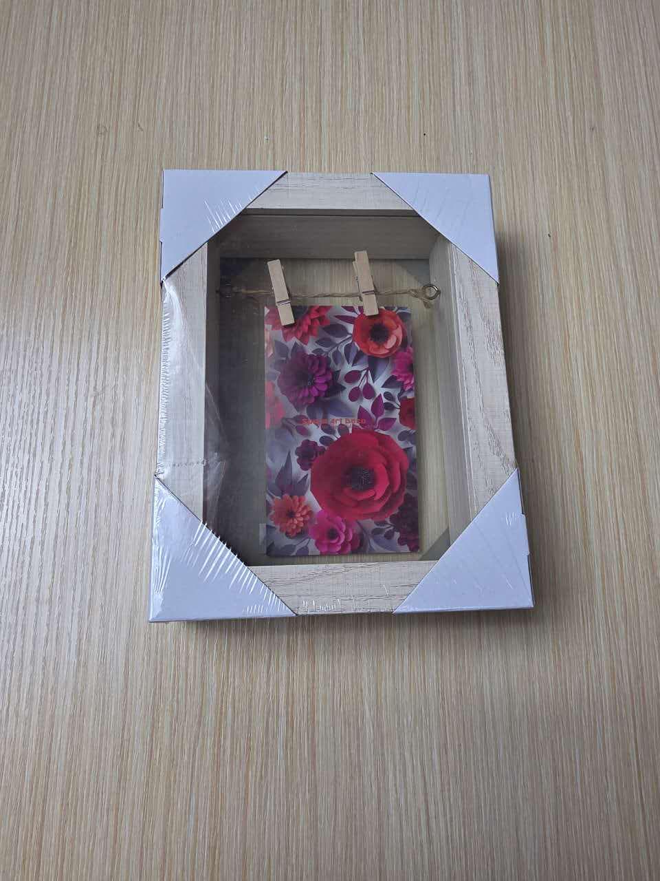 Shadow Box Frame Display Case Wooden Picture Frame with Glass, string clip for photos inside. Ideal for Wall and Tabletop