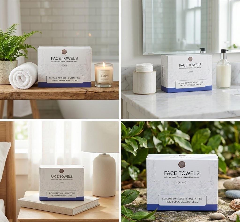 Biobased Face Towels XL: Ultra Soft Disposable Makeup Remover Wipes, 50 Count