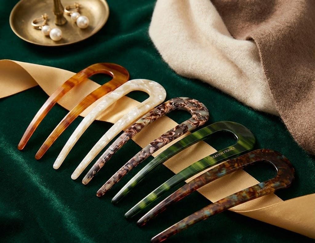 U-Shaped French Hair Pin: Multi-Colored Cellulose Acetate, Elegant Long Hair Stick