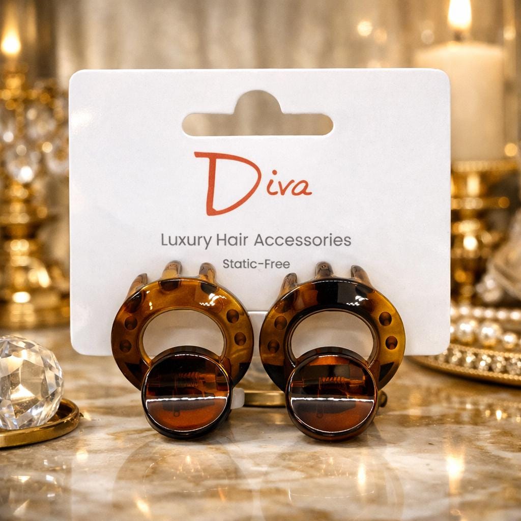 Diva 2-Pack Acrylic Claw Clips: Korean Luxury Hair Accessories (3cm)