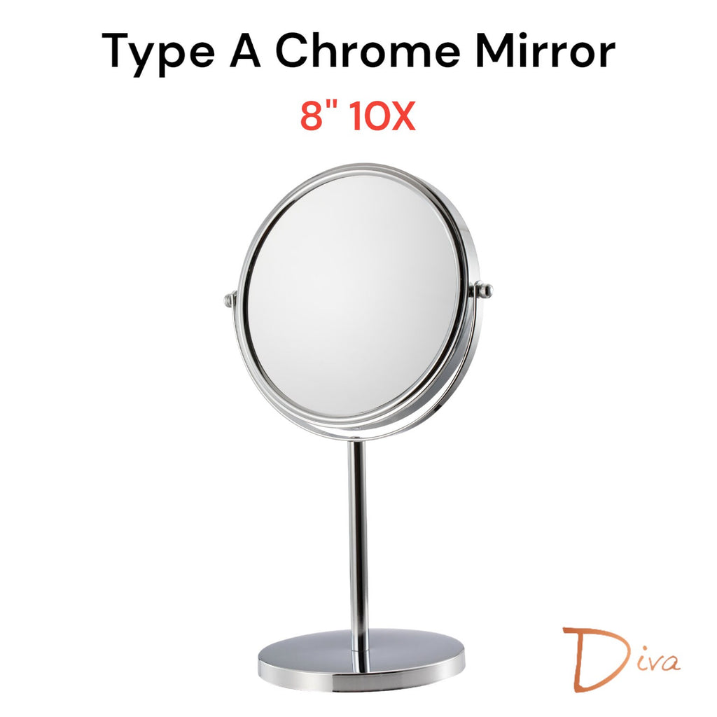 Diva 1x/3x/5x/10x Magnifying Mirror (A) | Double-Sided | Premium Metal | Minimalist | Tabletop Mirror | Freestanding Makeup | Chrome Plated