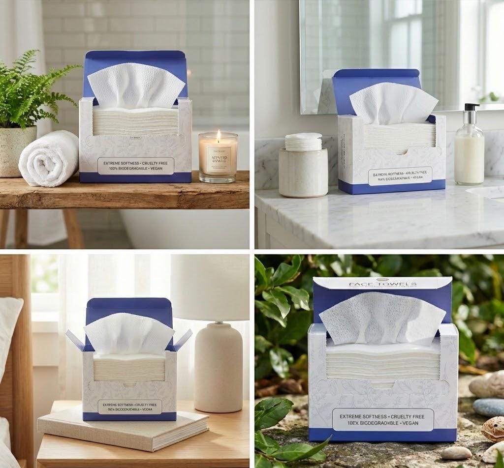 Biobased Face Towels XL: Ultra Soft Disposable Makeup Remover Wipes, 50 Count