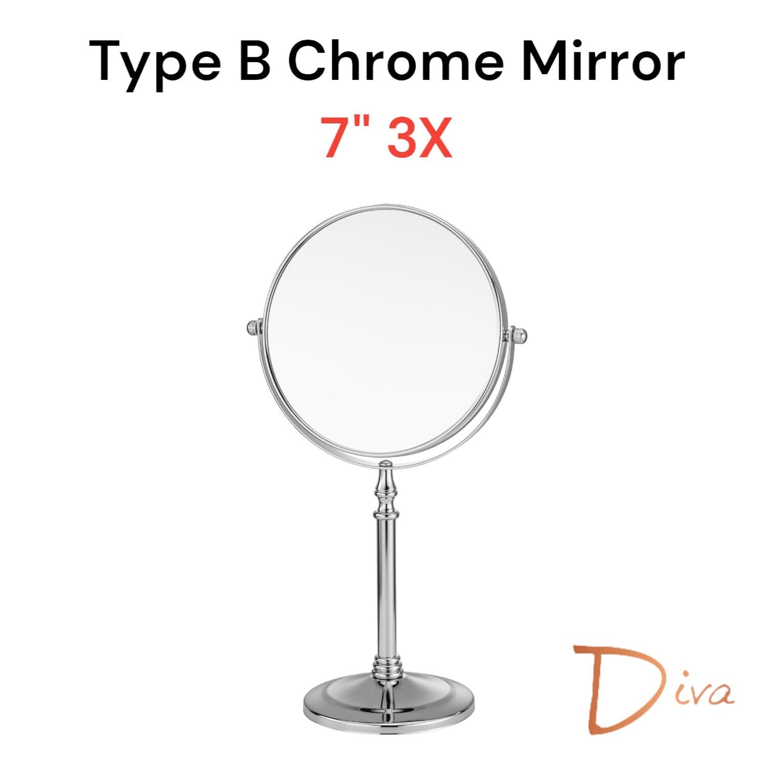 Diva 1x/3x/5x/10x Magnifying Mirror (B) | Double-Sided | Premium Metal | Minimalist | Tabletop Mirror | Freestanding Makeup | Chrome Plated