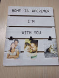 Space Art Deco Rustic White Photo Board Distressed White Wood Color - Black Clips - Pallet Design - D-Ring Back Hangers - Wall Mounting