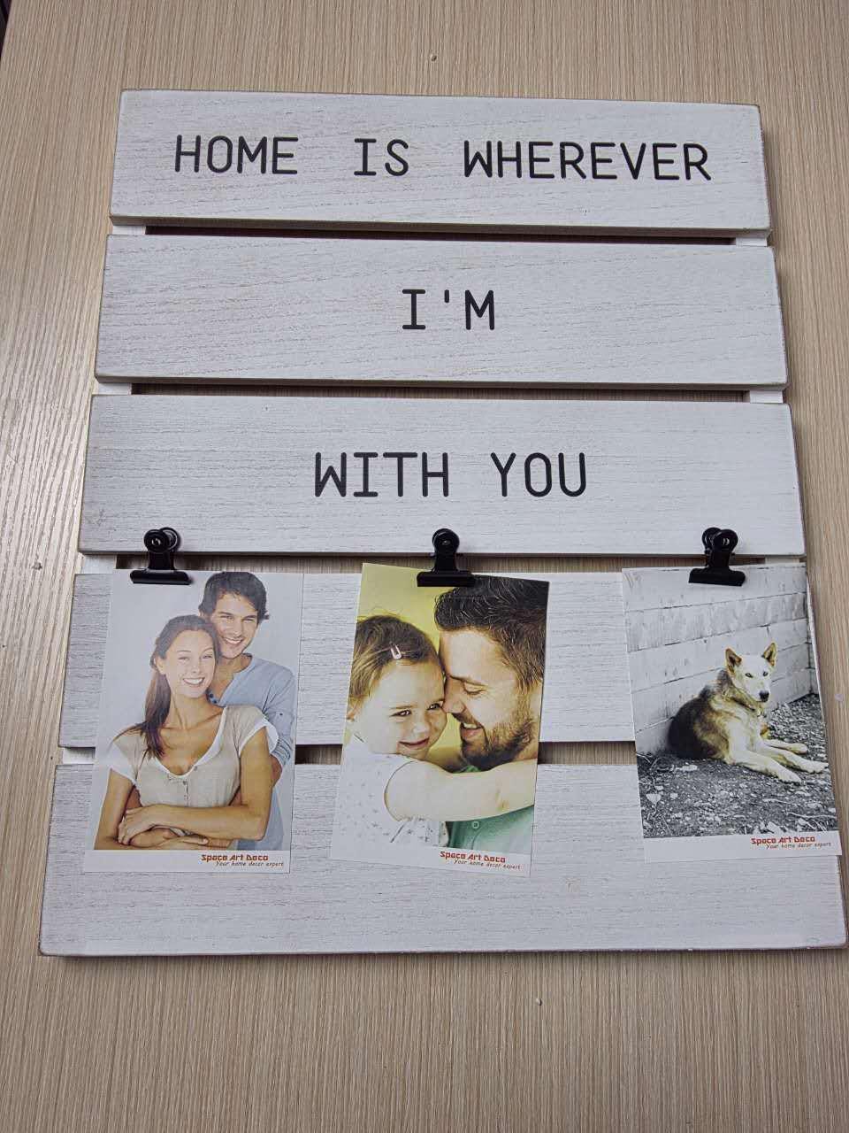 Space Art Deco Rustic White Photo Board Distressed White Wood Color - Black Clips - Pallet Design - D-Ring Back Hangers - Wall Mounting