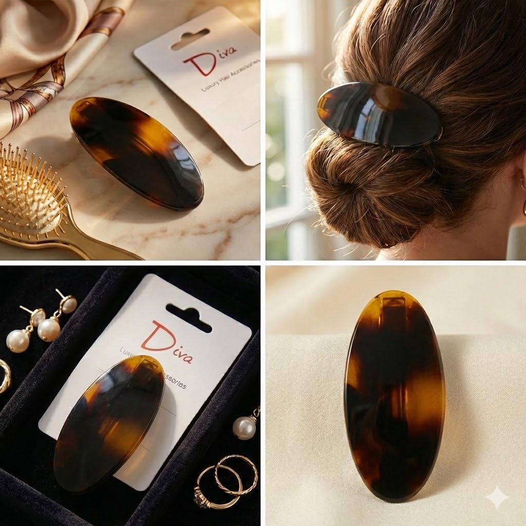 Diva Oval Barrettes 9.5cm | Luxury Hair Accessories | Fine-Medium Hair | Three Colours | Gift for Her | Minimalist Style | Premium Finish