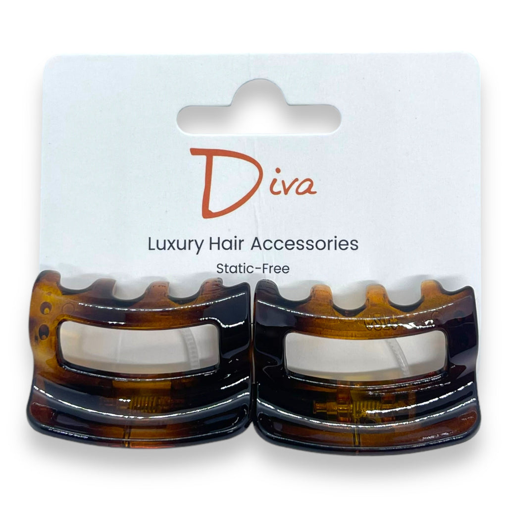 Diva Korean Claw Clips 2-Pack | Acrylic Open Rectangle Hair Clip, 4cm