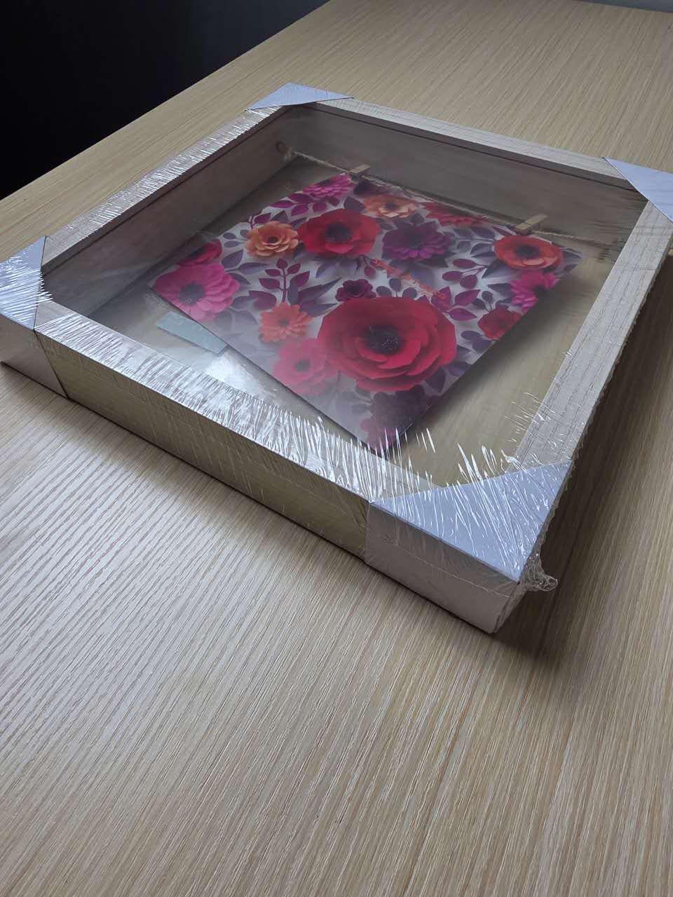 Shadow Box Frame Display Case Wooden Picture Frame with Glass, string clip for photos inside. Ideal for Wall and Tabletop