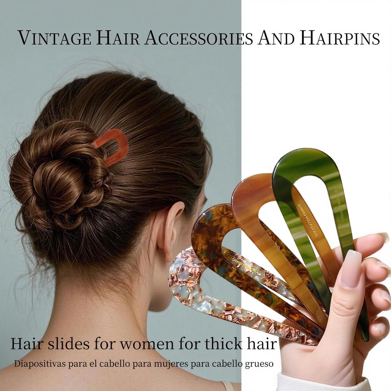 U-Shaped French Hair Pin: Multi-Colored Cellulose Acetate, Elegant Long Hair Stick