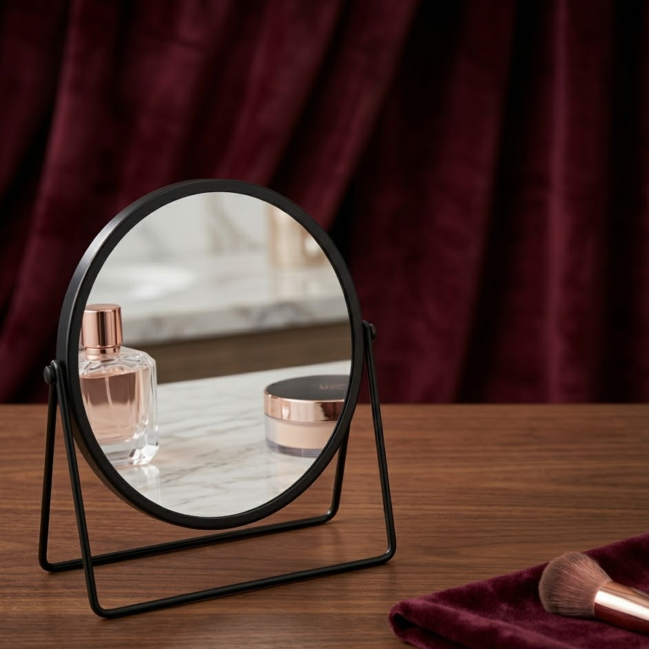 iva London Luxury Black Vanity Mirror | 7" Double Sided 1X/5X Magnifying Makeup Mirror | Minimalist Desk Mirror | Round Cosmetic Mirror