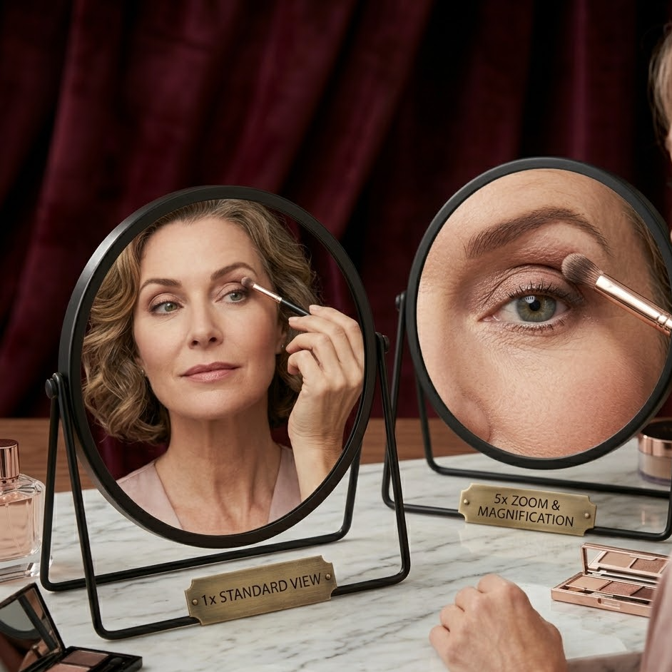 iva London Luxury Black Vanity Mirror | 7" Double Sided 1X/5X Magnifying Makeup Mirror | Minimalist Desk Mirror | Round Cosmetic Mirror